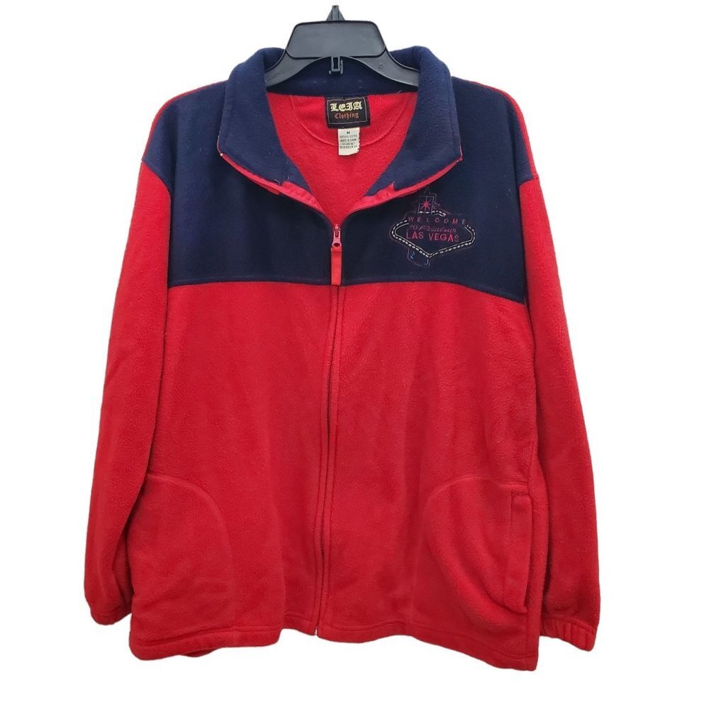 Leja Clothing Men's Vintage‎ Red & Navy Las Vegas Full Zip Fleece Sweater Size M